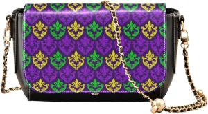 GAIGEO Mardi Gras Pattern Crossbody Leather Bags for Women, Leather Crossbody Bag, Womens Leather Crossbody Bags