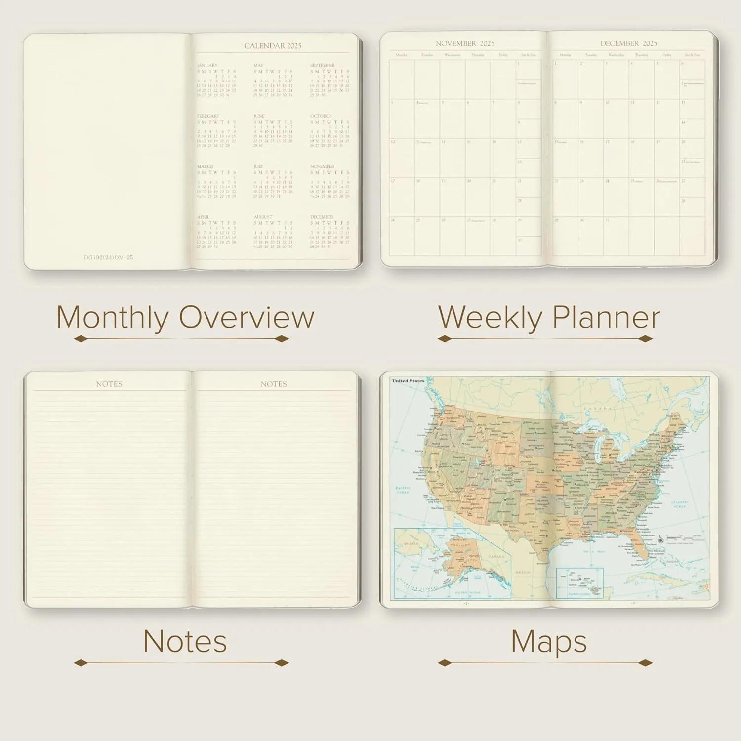 Gallery Leather Desk Weekly Monthly Planner 2025, Elegantly Bound Calendar Planner and Notebook with Stylish Gold-Gilded Page Edges, 12 Months - Camden Violet - 8 x 5.5 "