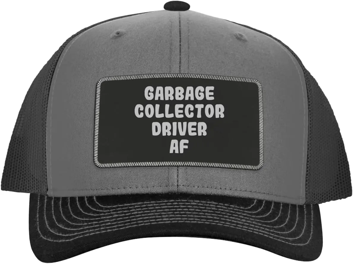 Garbage Collector Driver AF - Leather Black Patch Engraved Trucker Hat