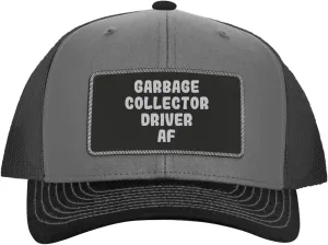 Garbage Collector Driver AF - Leather Black Patch Engraved Trucker Hat