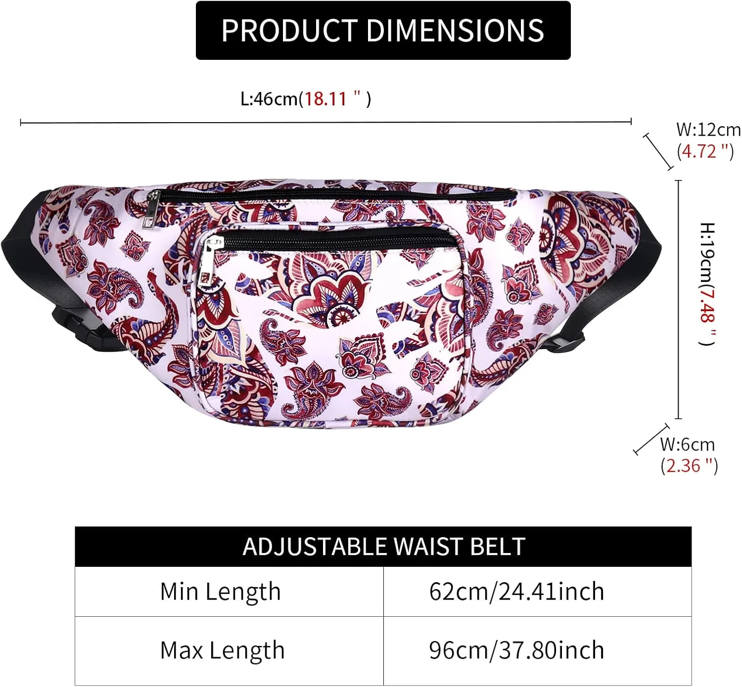 Geestock Fanny Packs for Women, Plus Size Fashion Printed Belt Bag Waterproof Crossbody Waist Bag for for Rave, Festival, Outdoor Workout, Travel, Party (White   Flower)
