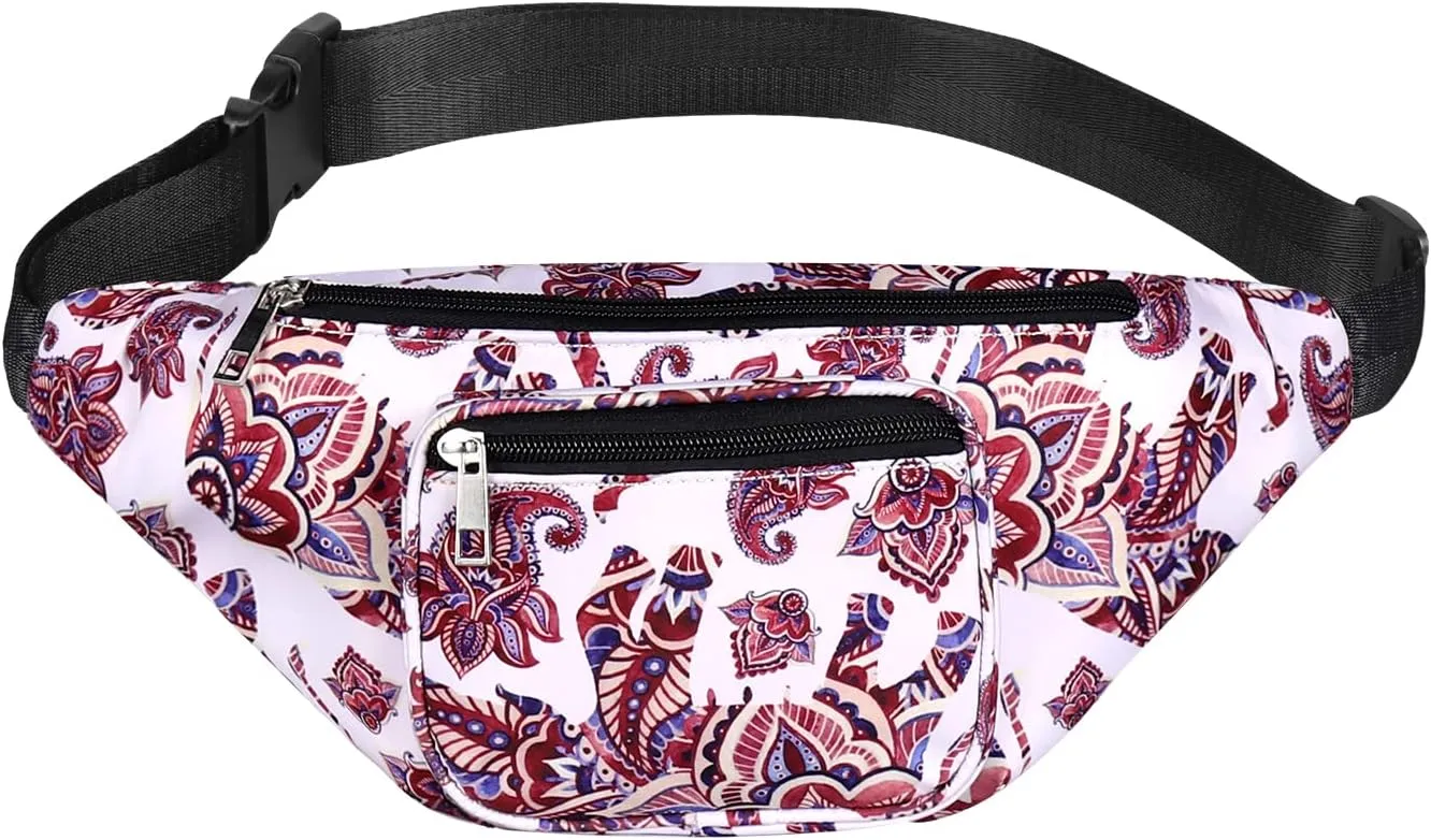 Geestock Fanny Packs for Women, Plus Size Fashion Printed Belt Bag Waterproof Crossbody Waist Bag for for Rave, Festival, Outdoor Workout, Travel, Party (White   Flower)