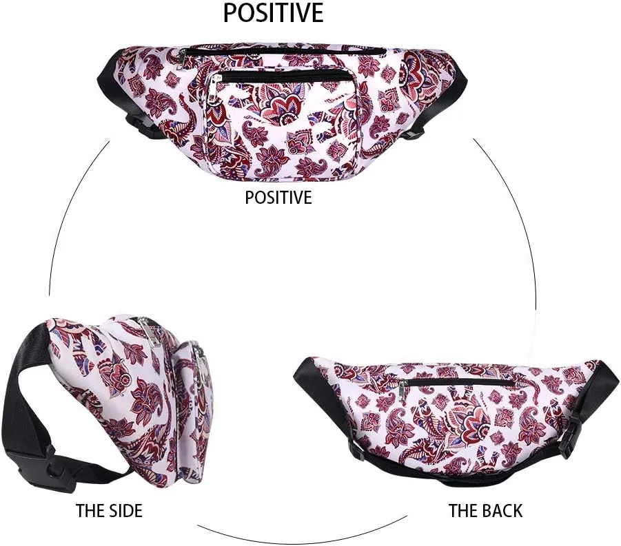 Geestock Fanny Packs for Women, Plus Size Fashion Printed Belt Bag Waterproof Crossbody Waist Bag for for Rave, Festival, Outdoor Workout, Travel, Party (White   Flower)