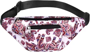 Geestock Fanny Packs for Women, Plus Size Fashion Printed Belt Bag Waterproof Crossbody Waist Bag for for Rave, Festival, Outdoor Workout, Travel, Party (White   Flower)