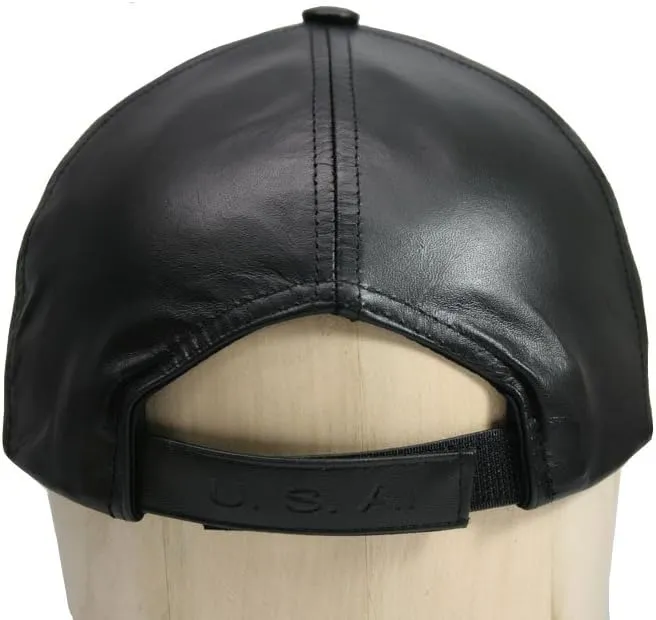 Genuine Cowhide Leather Adjustable Baseball Cap Made in USA