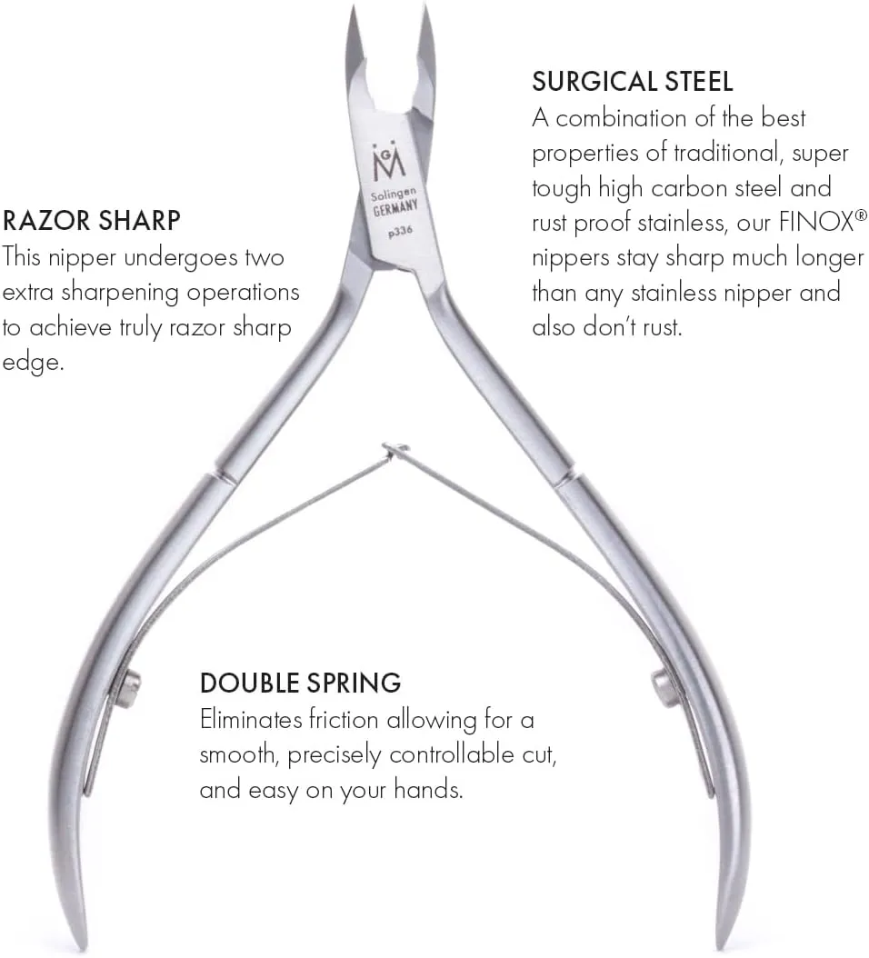 GERMANIKURE Luxury Cuticle Nipper in Leather Case, Double Sharpened, Ethically Made in Solingen Germany