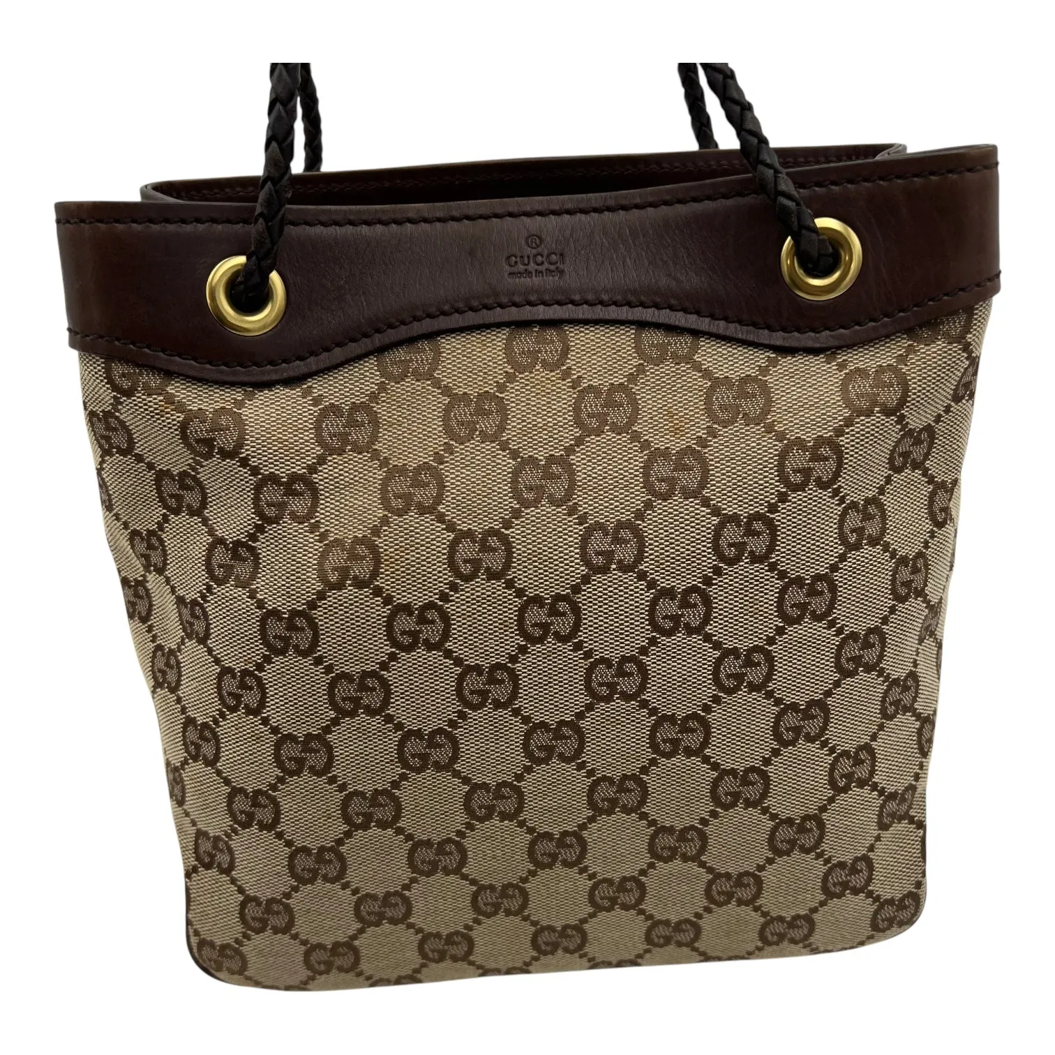 GG Tote Bag Brown in Canvas, Gold hardware