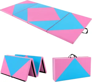 Giantex 4'x8' Gymnastics Mat, 2" Thick Folding Tumbling Mat with Carrying Handles, Foldable Gym Mat with Hook and Loop Fastener, Cheer Mats for Kids Adults Home Exercise Aerobics Fitness