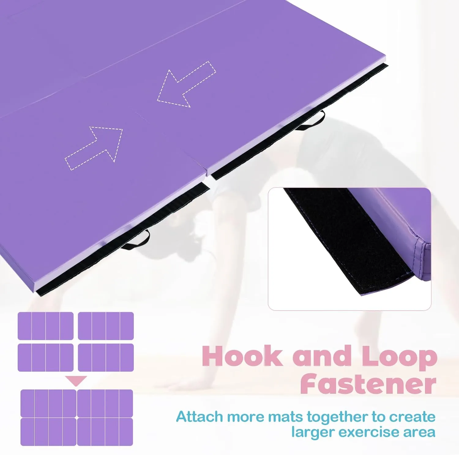 Giantex 4'x8' Gymnastics Mat, 2" Thick Folding Tumbling Mat with Carrying Handles, Foldable Gym Mat with Hook and Loop Fastener, Cheer Mats for Kids Adults Home Exercise Aerobics Fitness