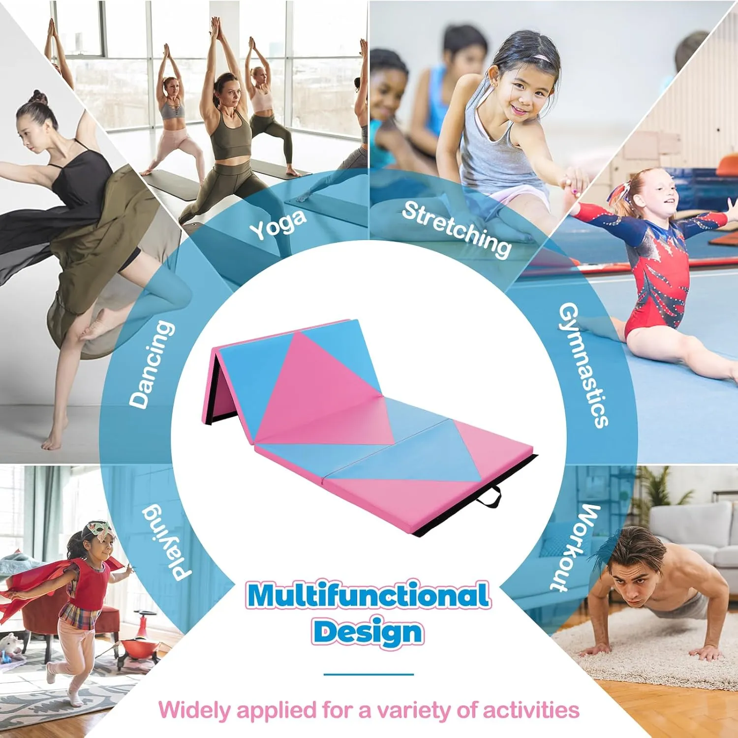 Giantex 4'x8' Gymnastics Mat, 2" Thick Folding Tumbling Mat with Carrying Handles, Foldable Gym Mat with Hook and Loop Fastener, Cheer Mats for Kids Adults Home Exercise Aerobics Fitness
