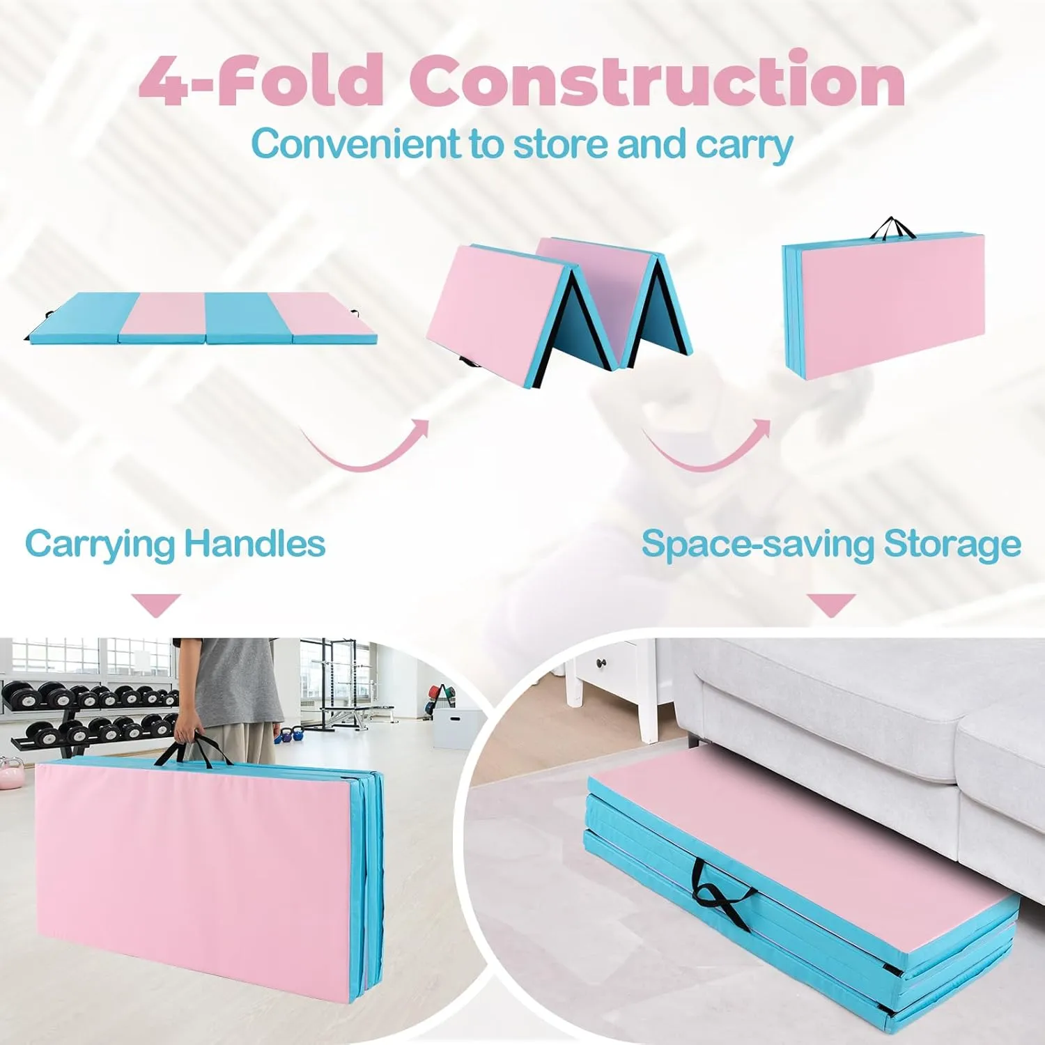 Giantex 4'x8' Gymnastics Mat, 2" Thick Folding Tumbling Mat with Carrying Handles, Foldable Gym Mat with Hook and Loop Fastener, Cheer Mats for Kids Adults Home Exercise Aerobics Fitness