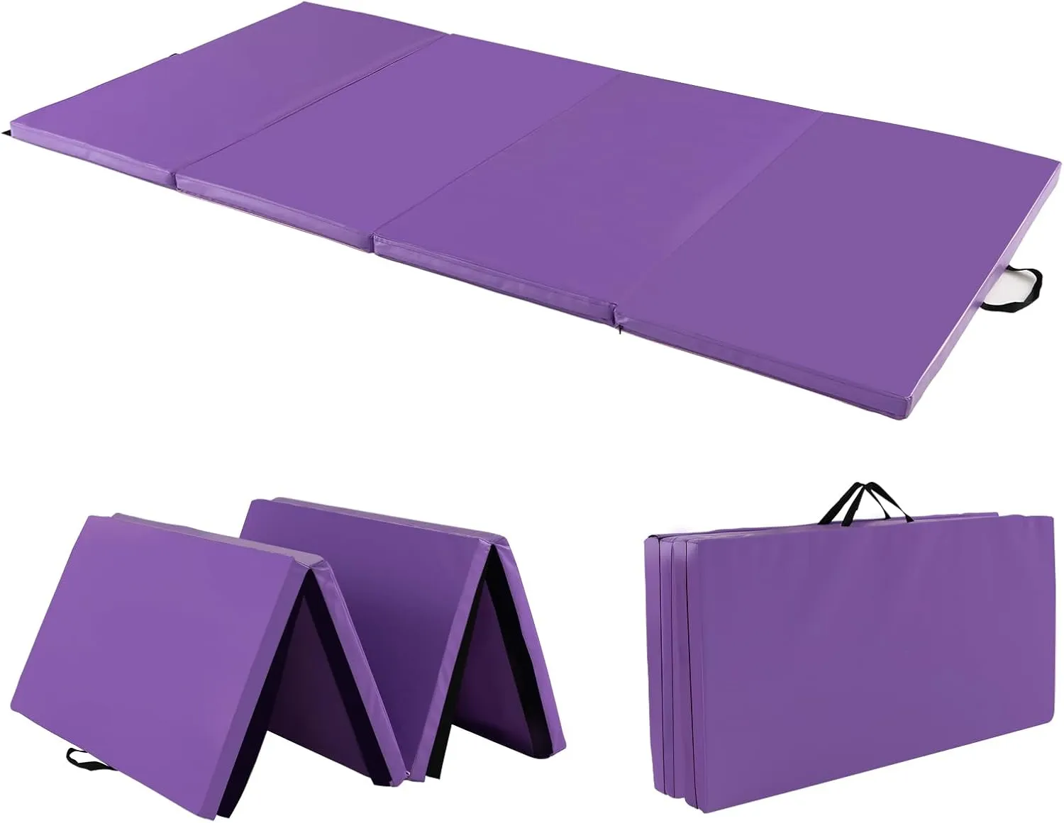Giantex 4'x8' Gymnastics Mat, 2" Thick Folding Tumbling Mat with Carrying Handles, Foldable Gym Mat with Hook and Loop Fastener, Cheer Mats for Kids Adults Home Exercise Aerobics Fitness