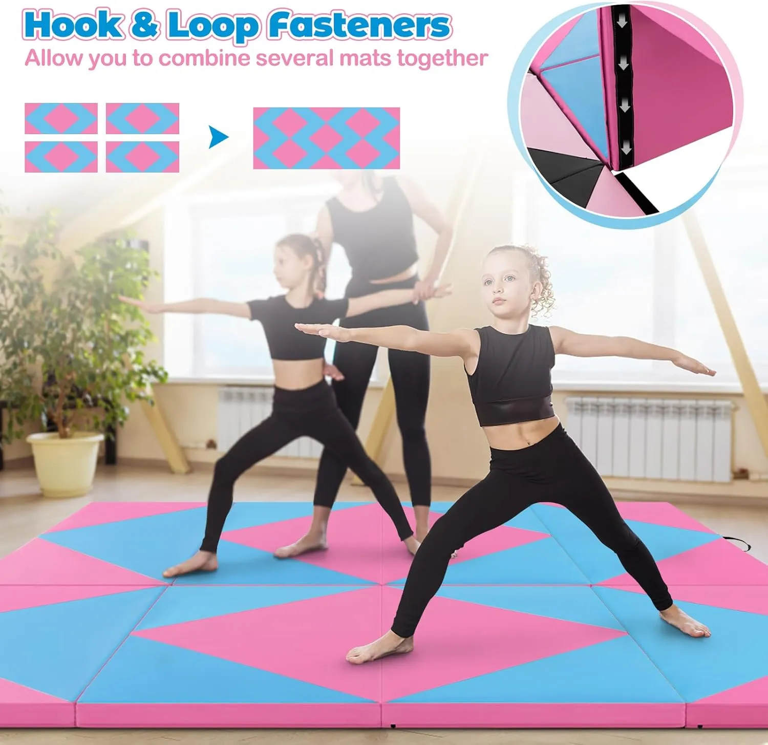 Giantex 4'x8' Gymnastics Mat, 2" Thick Folding Tumbling Mat with Carrying Handles, Foldable Gym Mat with Hook and Loop Fastener, Cheer Mats for Kids Adults Home Exercise Aerobics Fitness