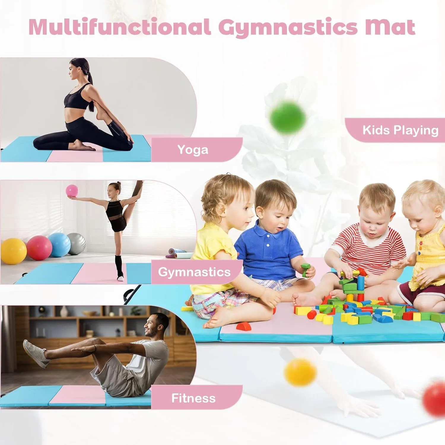 Giantex 4'x8' Gymnastics Mat, 2" Thick Folding Tumbling Mat with Carrying Handles, Foldable Gym Mat with Hook and Loop Fastener, Cheer Mats for Kids Adults Home Exercise Aerobics Fitness