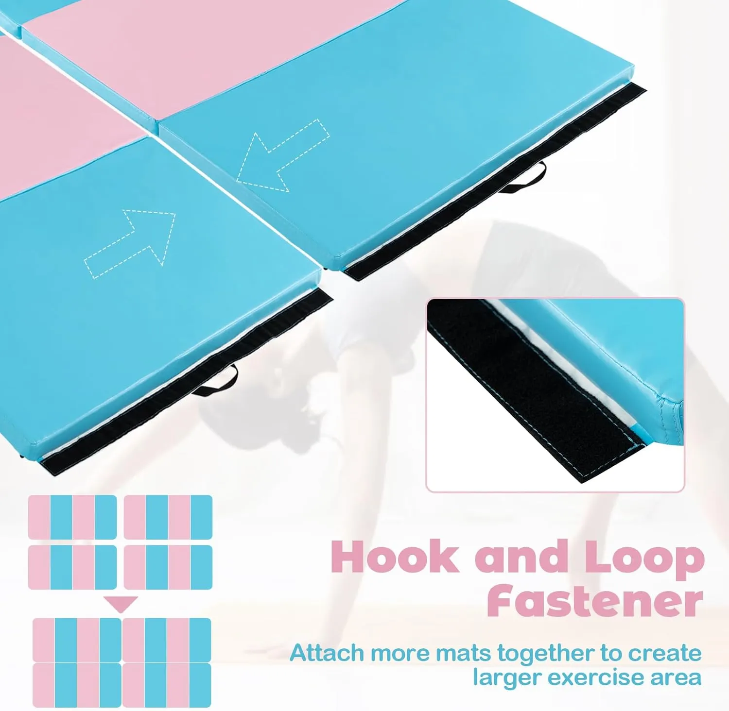 Giantex 4'x8' Gymnastics Mat, 2" Thick Folding Tumbling Mat with Carrying Handles, Foldable Gym Mat with Hook and Loop Fastener, Cheer Mats for Kids Adults Home Exercise Aerobics Fitness