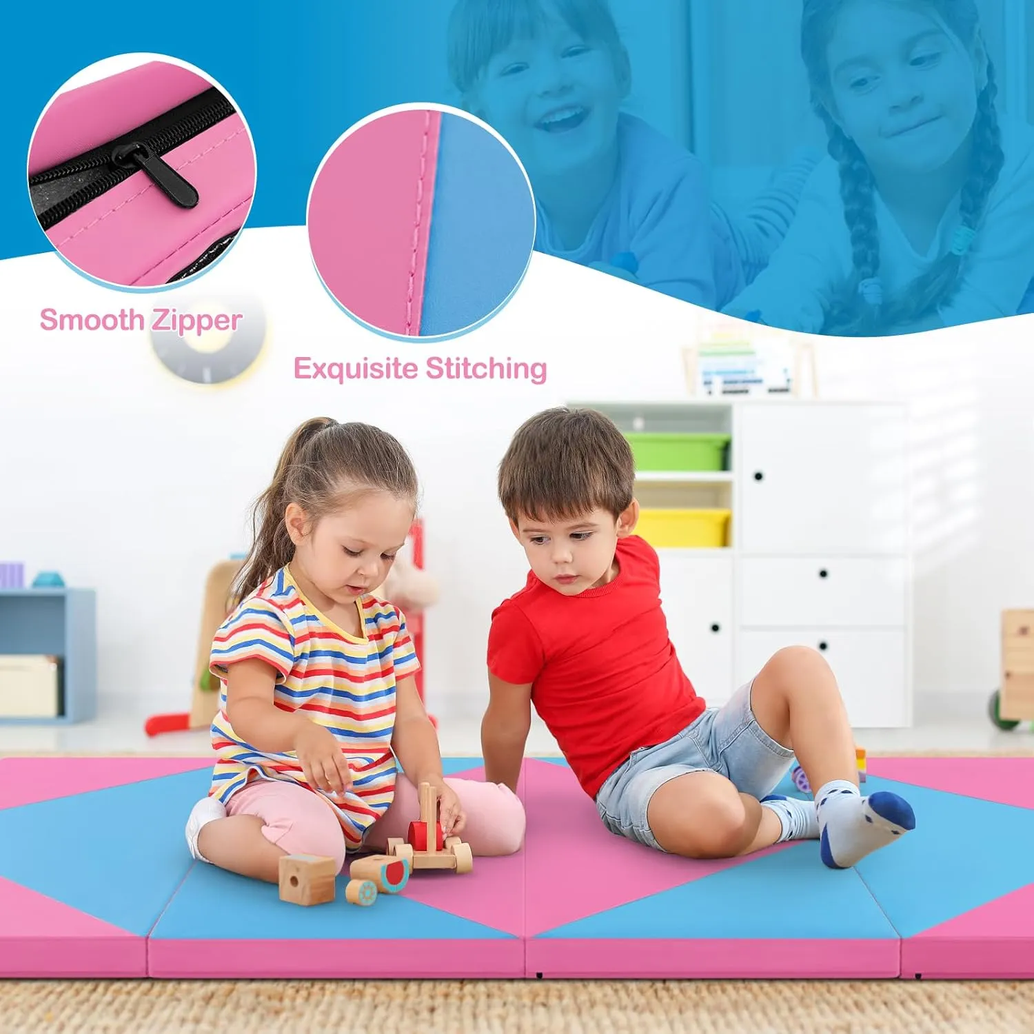 Giantex 4'x8' Gymnastics Mat, 2" Thick Folding Tumbling Mat with Carrying Handles, Foldable Gym Mat with Hook and Loop Fastener, Cheer Mats for Kids Adults Home Exercise Aerobics Fitness