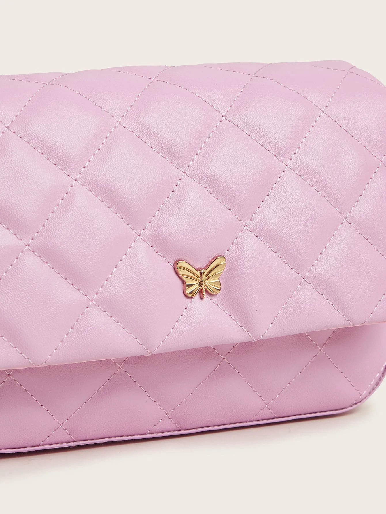 Girls Butterfly Decor Quilted Flap Chain Square Bag FD