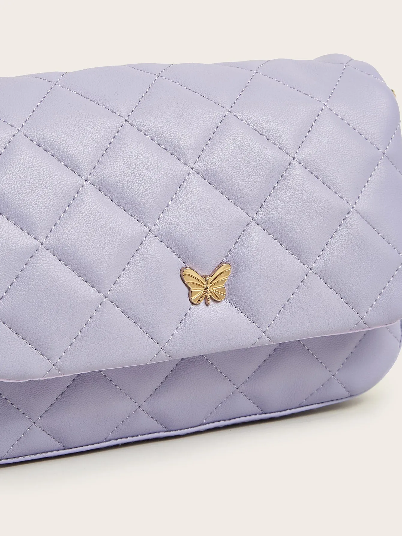 Girls Butterfly Decor Quilted Flap Chain Square Bag FD