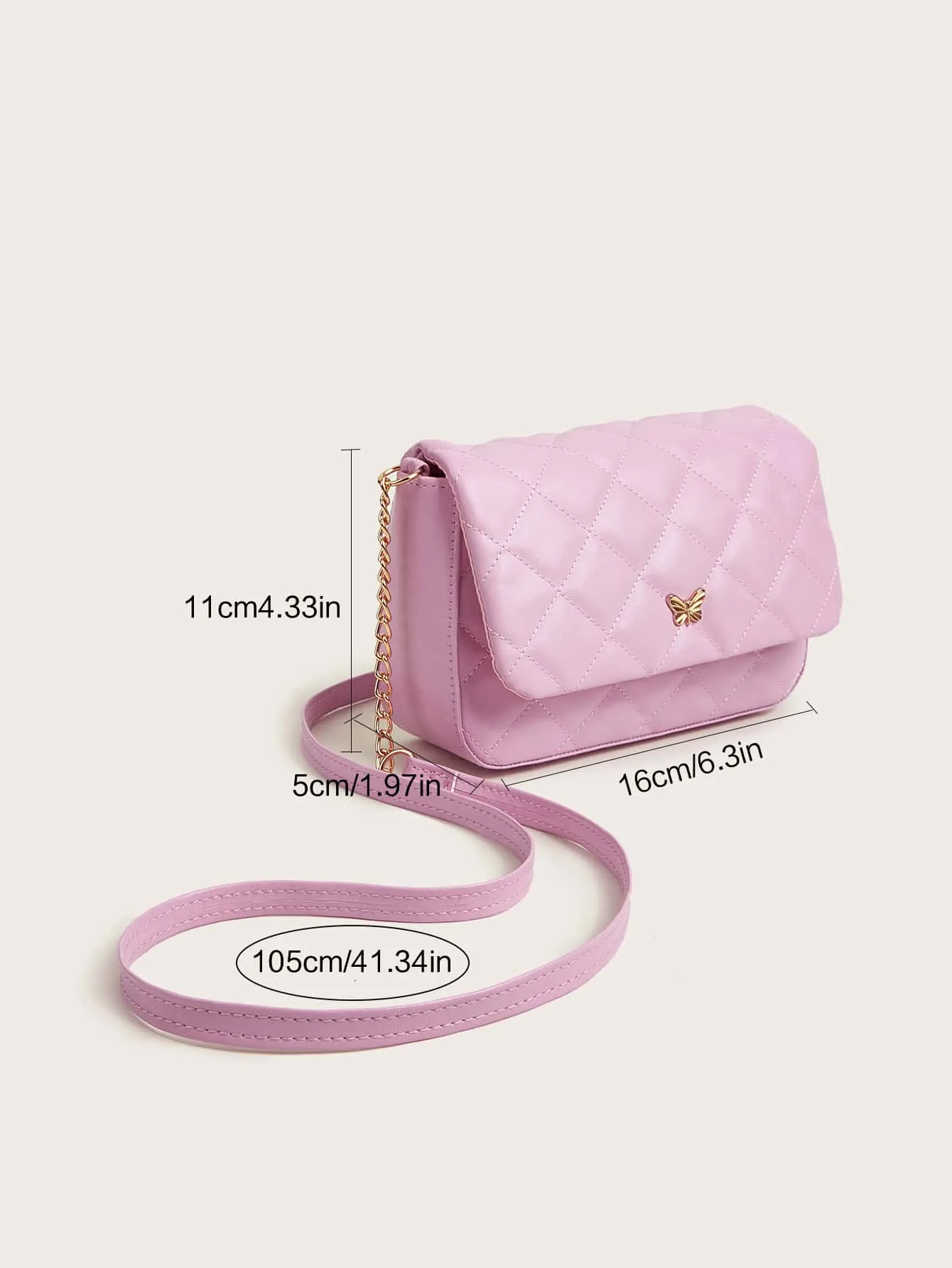 Girls Butterfly Decor Quilted Flap Chain Square Bag FD