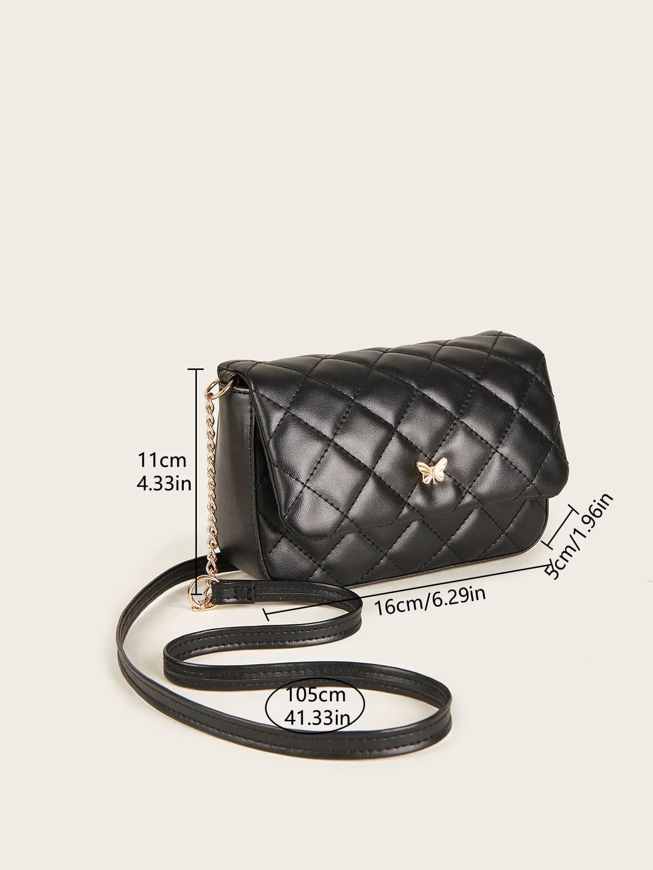 Girls Butterfly Decor Quilted Flap Chain Square Bag FD