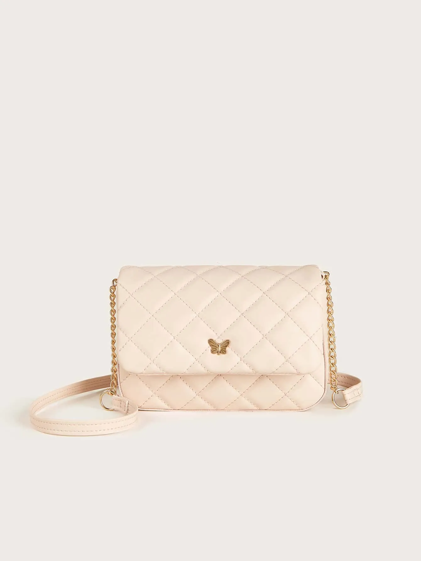 Girls Butterfly Decor Quilted Flap Chain Square Bag FD