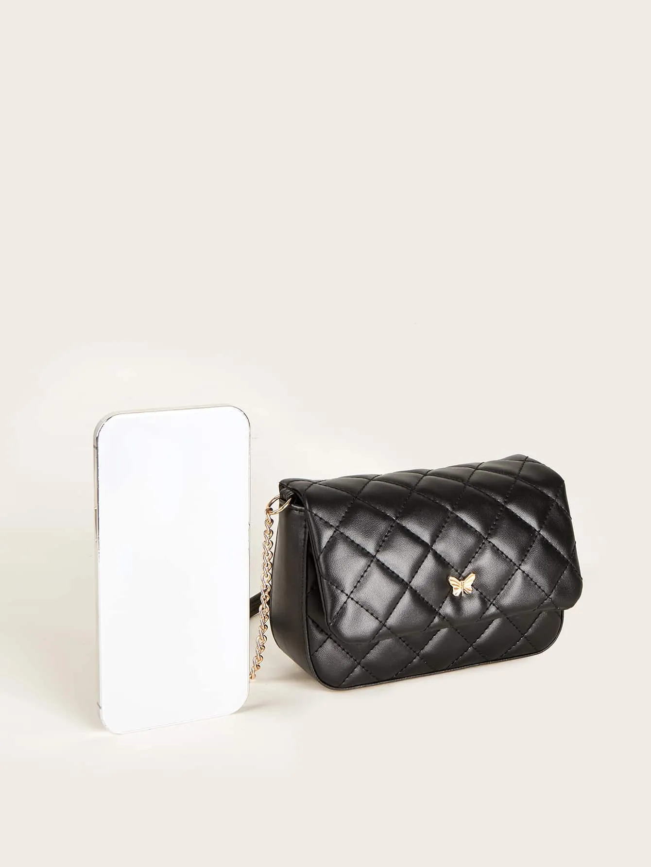 Girls Butterfly Decor Quilted Flap Chain Square Bag FD