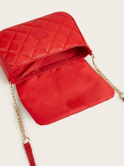 Girls Butterfly Decor Quilted Flap Chain Square Bag FD