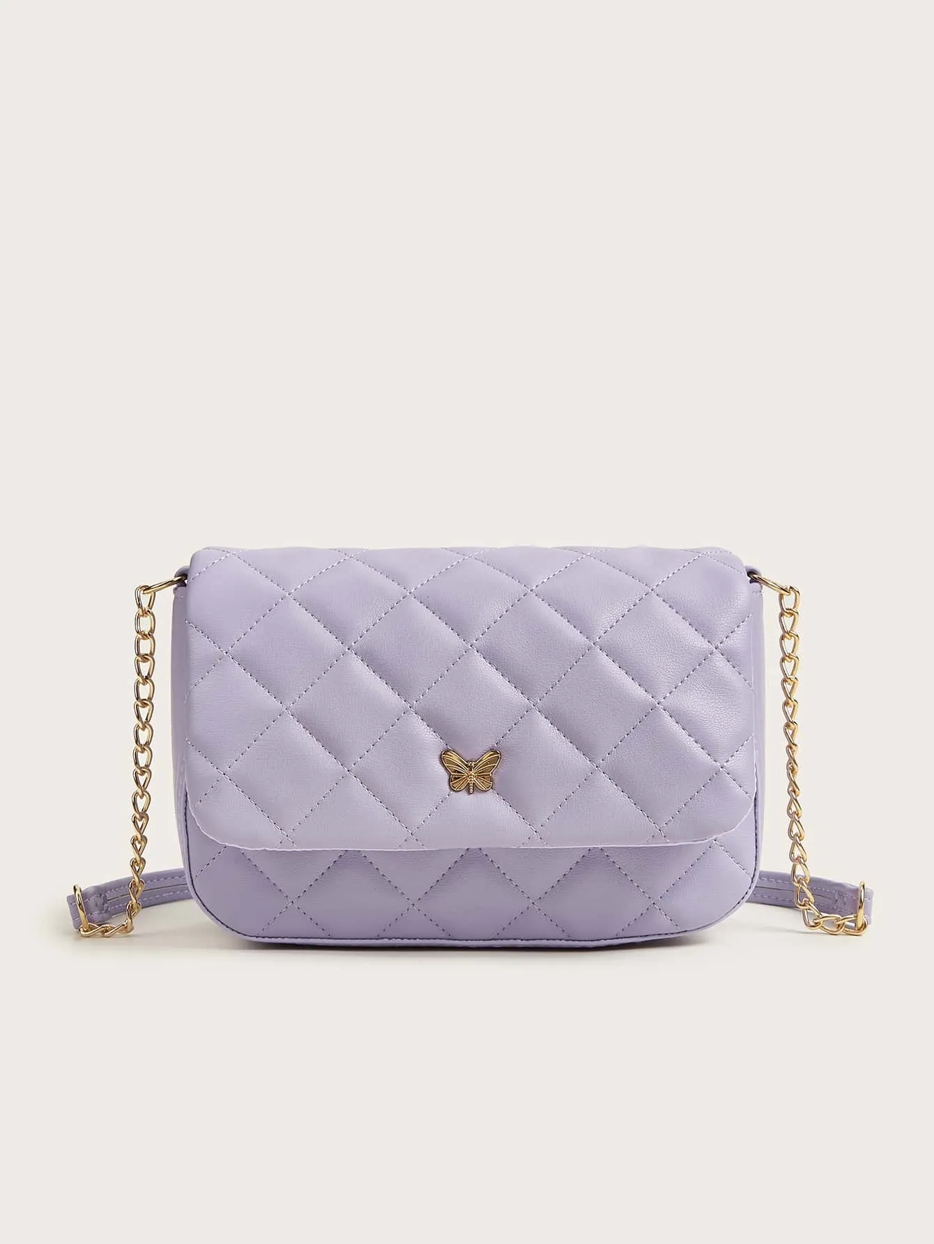 Girls Butterfly Decor Quilted Flap Chain Square Bag FD