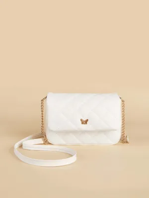 Girls Butterfly Decor Quilted Flap Chain Square Bag FD