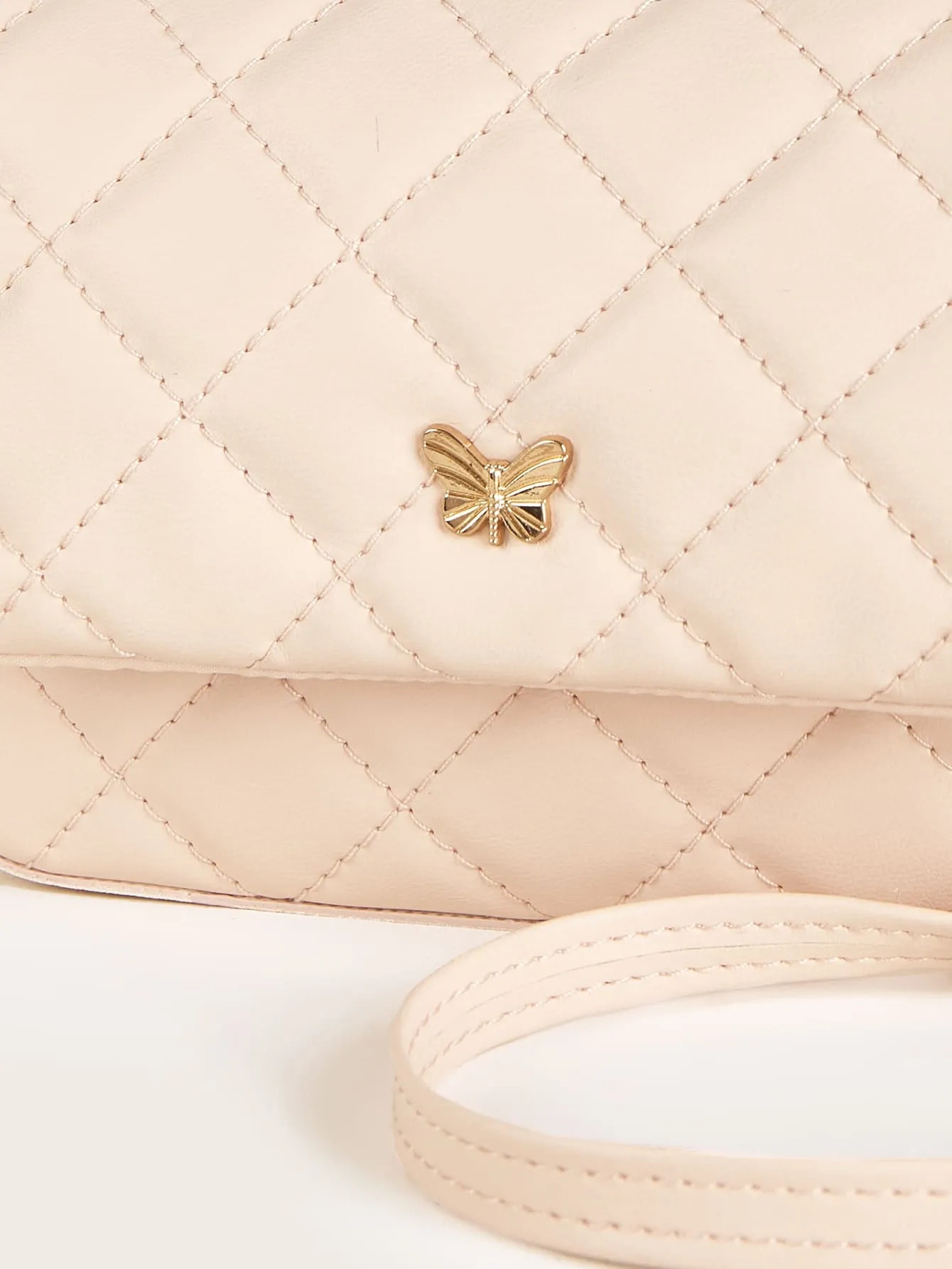 Girls Butterfly Decor Quilted Flap Chain Square Bag FD