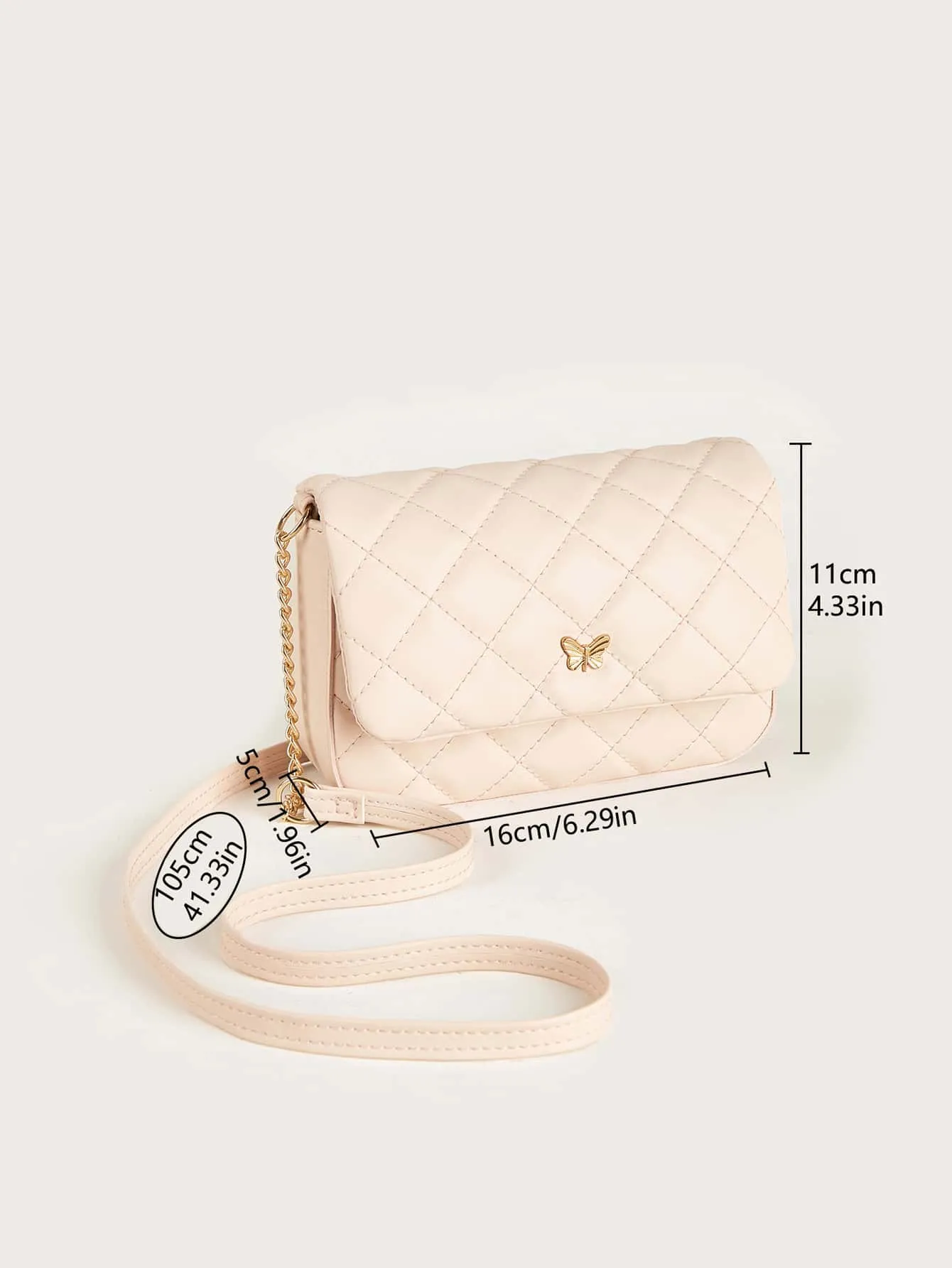Girls Butterfly Decor Quilted Flap Chain Square Bag FD