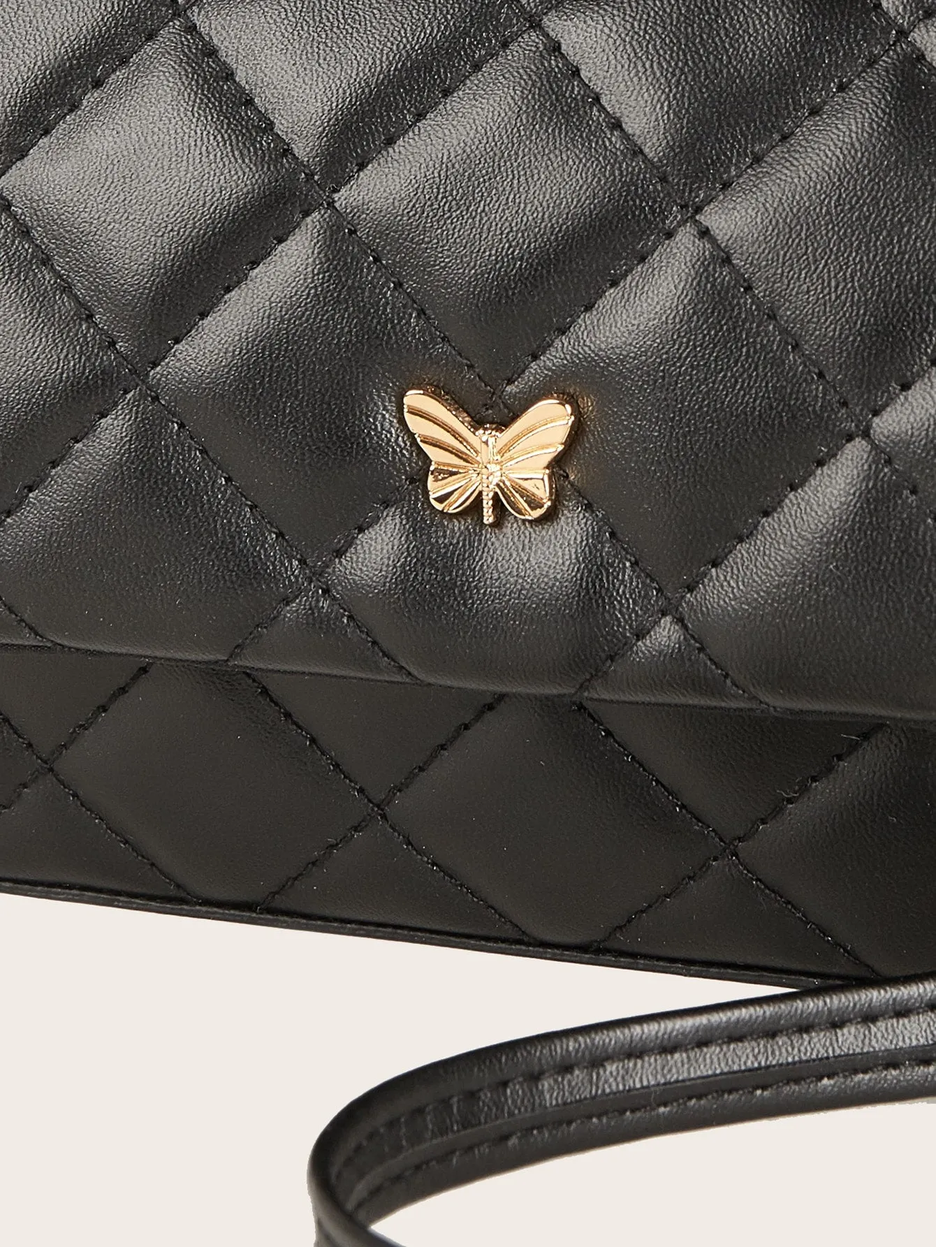 Girls Butterfly Decor Quilted Flap Chain Square Bag FD