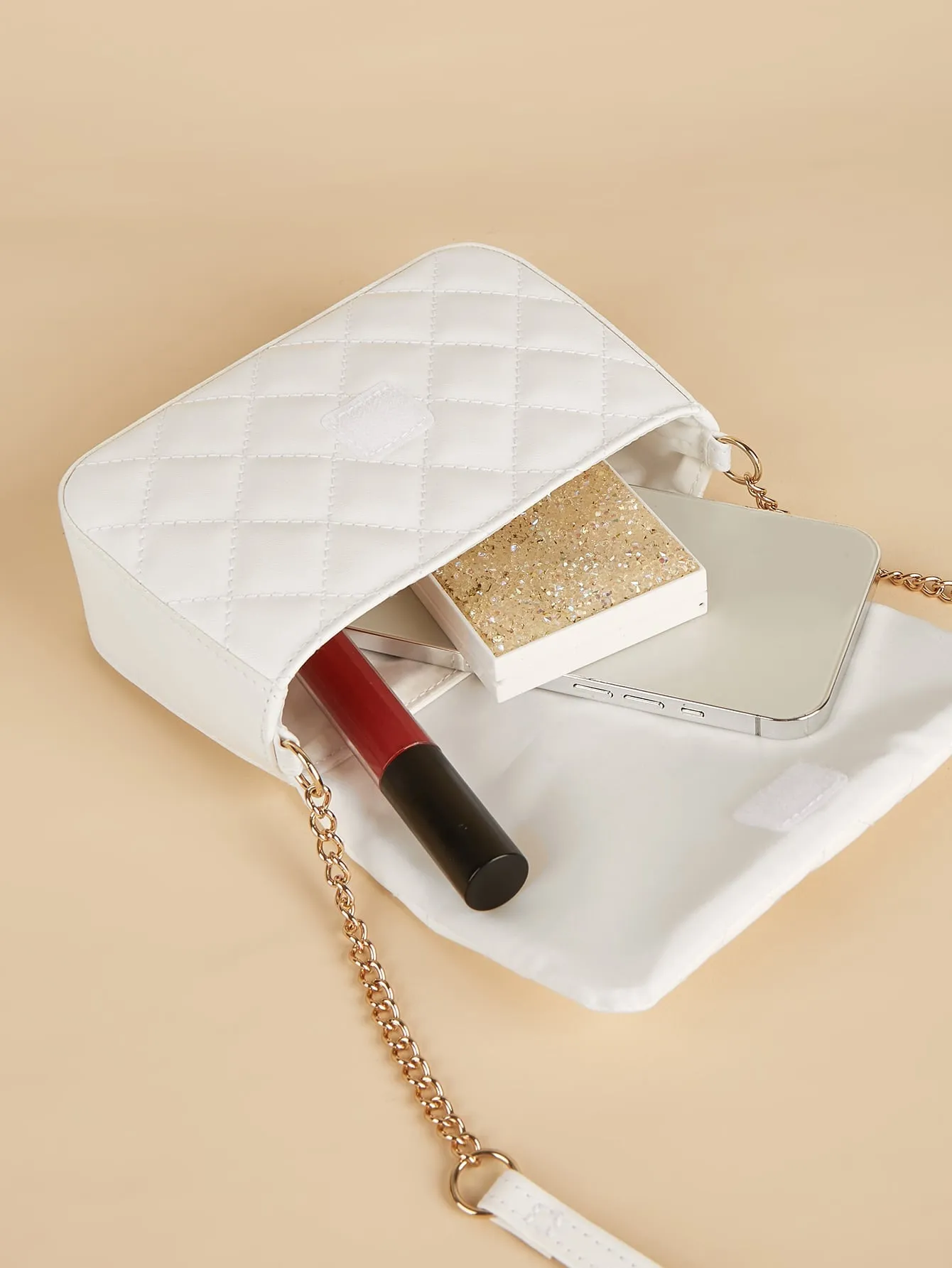 Girls Butterfly Decor Quilted Flap Chain Square Bag FD
