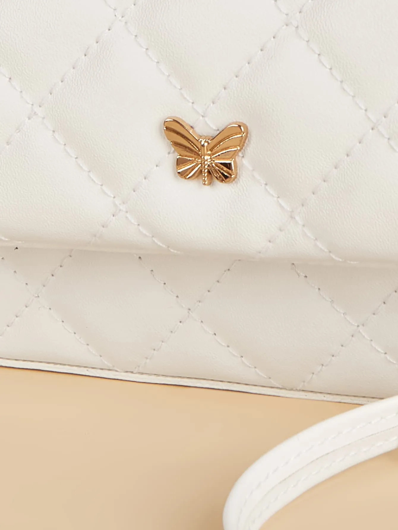 Girls Butterfly Decor Quilted Flap Chain Square Bag FD