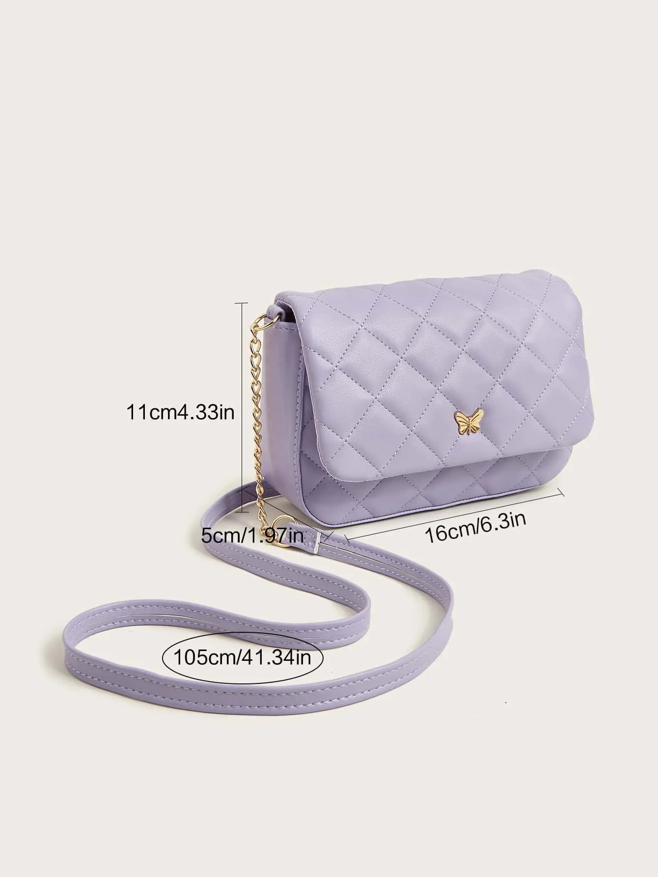 Girls Butterfly Decor Quilted Flap Chain Square Bag FD