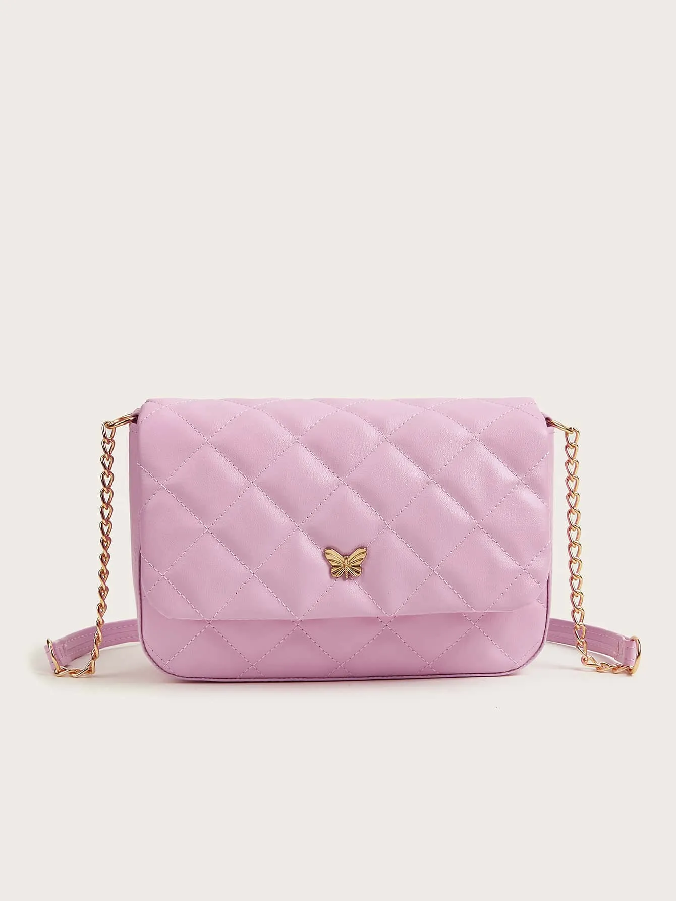 Girls Butterfly Decor Quilted Flap Chain Square Bag FD