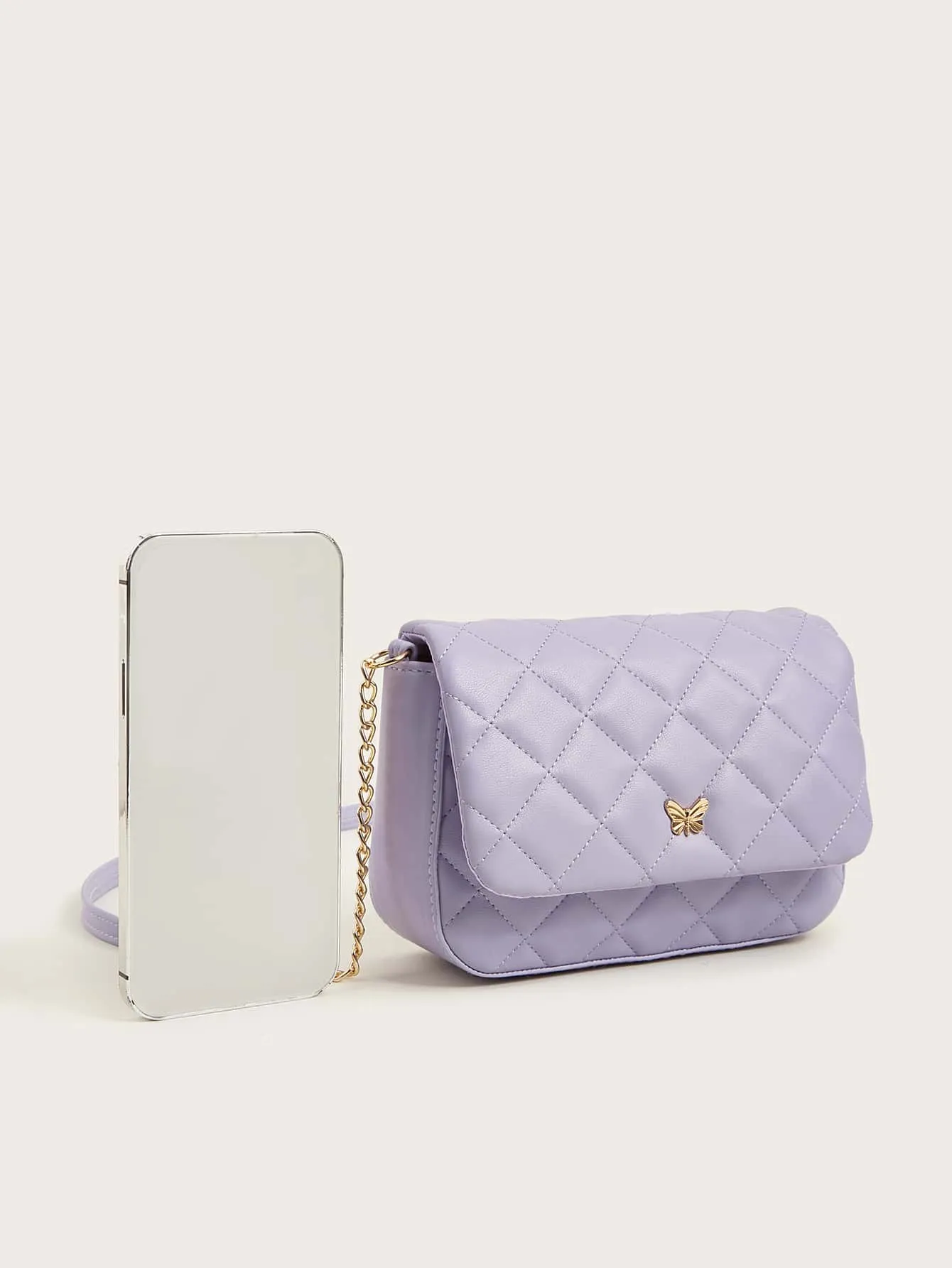 Girls Butterfly Decor Quilted Flap Chain Square Bag FD
