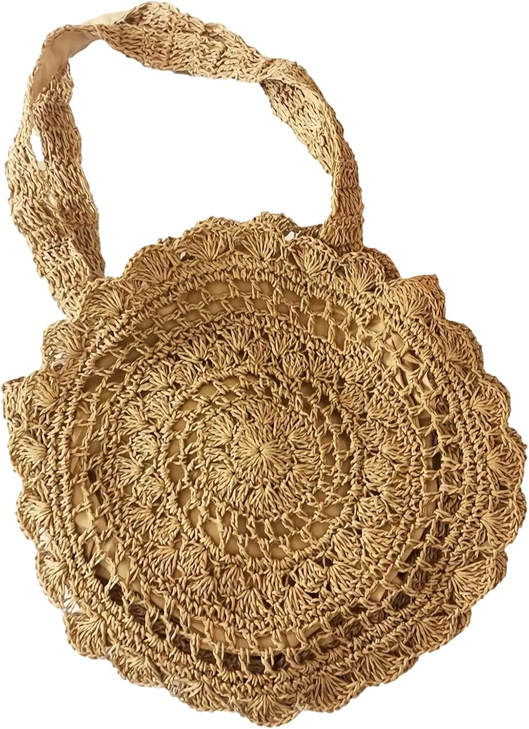 GK-O Lady Straw Tote Bags Round Handbag Crochet Wicker Rattan Boho Woven Beach Summer