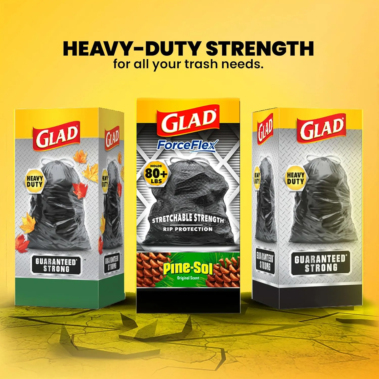 Glad ForceFlex Drawstring Large Trash Bags, 30 Gal, Pine-Sol Original Scent, 50 Ct, Pack May Vary