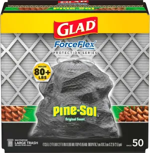 Glad ForceFlex Drawstring Large Trash Bags, 30 Gal, Pine-Sol Original Scent, 50 Ct, Pack May Vary