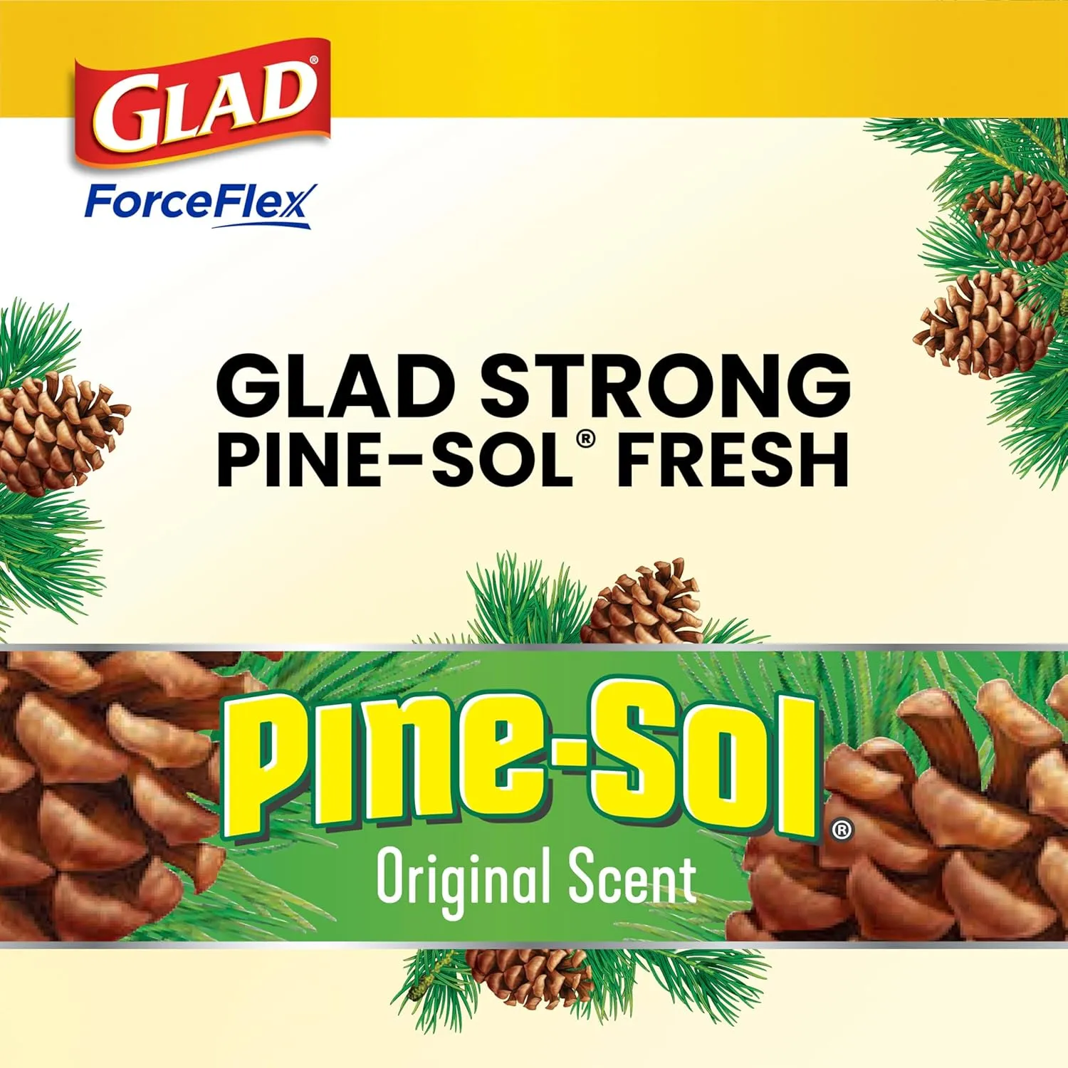 Glad ForceFlex Drawstring Large Trash Bags, 30 Gal, Pine-Sol Original Scent, 50 Ct, Pack May Vary