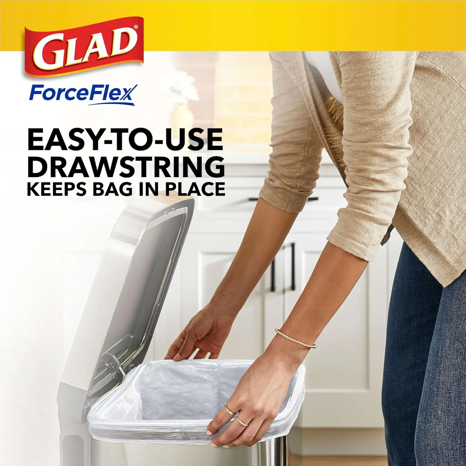 Glad ForceFlex Tall Kitchen Trash Bags, 13 Gal, Gain Original with Febreze, 110 Ct (Pack May Vary)