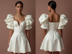 Glamorous White Mini Short Wedding Dress with Beaded Bodice for a Sparkling Wedding Style
