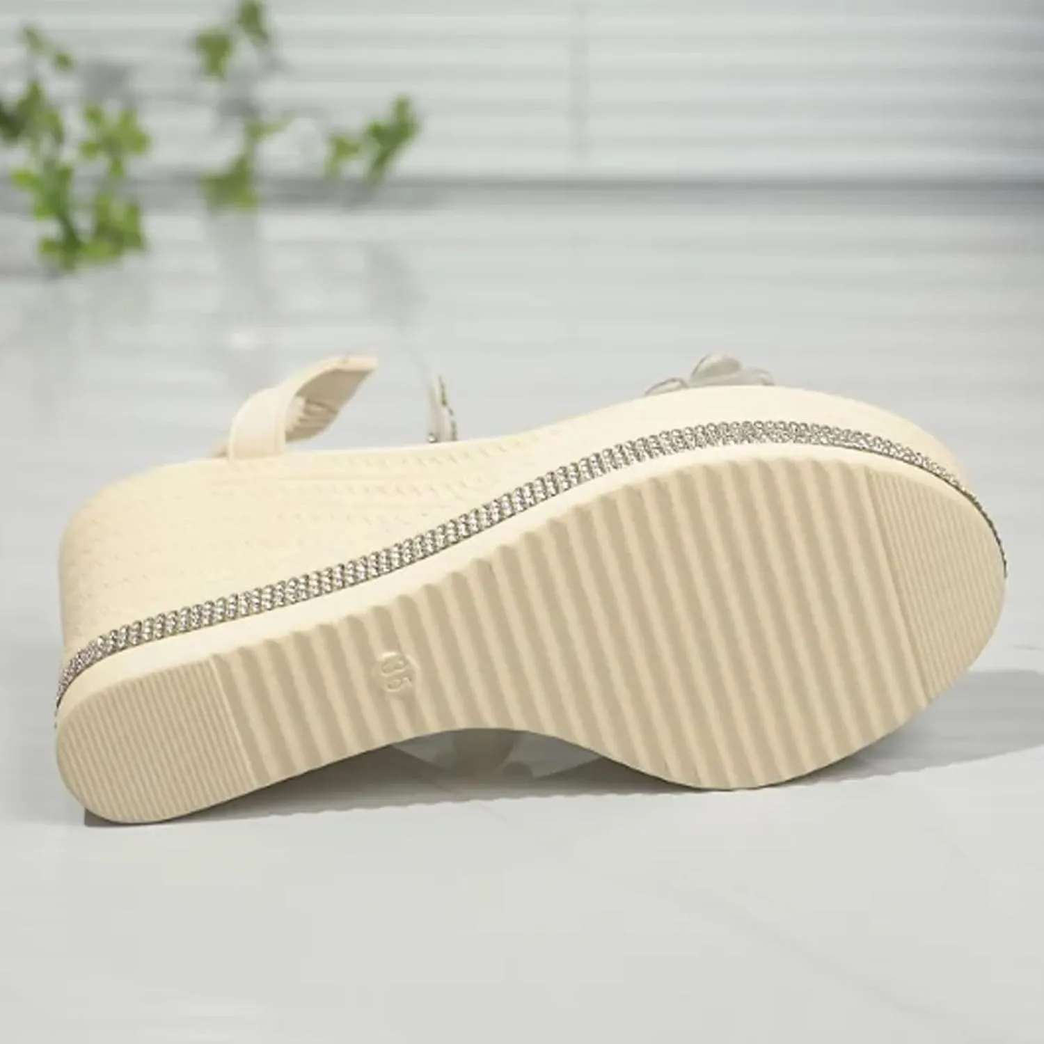 Glitter Butterfly Embellished Open Toe Sandals,Women's Chic Elegant Butterfly Pearl Slip-On Wedge Sandals Ankle Strap Wide Walking Shoes