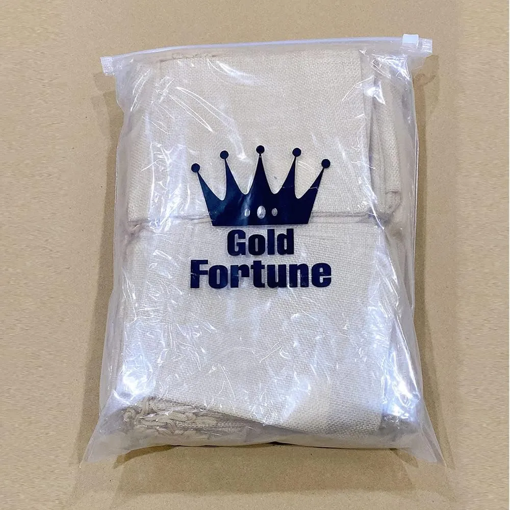 Gold Fortune 50-Pack Cream Burlap Gift Bags with Drawstring - Adjustable Reusable Jewelry Pouches for Christmas, Holiday Wedding, Birthday Party Favors - 7x9 Inches Eco-Friendly Treat Bags (50 Count)
