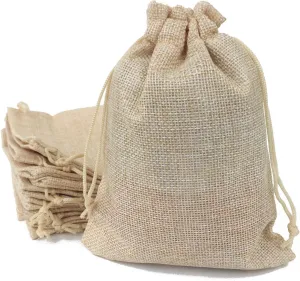Gold Fortune 50-Pack Cream Burlap Gift Bags with Drawstring - Adjustable Reusable Jewelry Pouches for Christmas, Holiday Wedding, Birthday Party Favors - 7x9 Inches Eco-Friendly Treat Bags (50 Count)