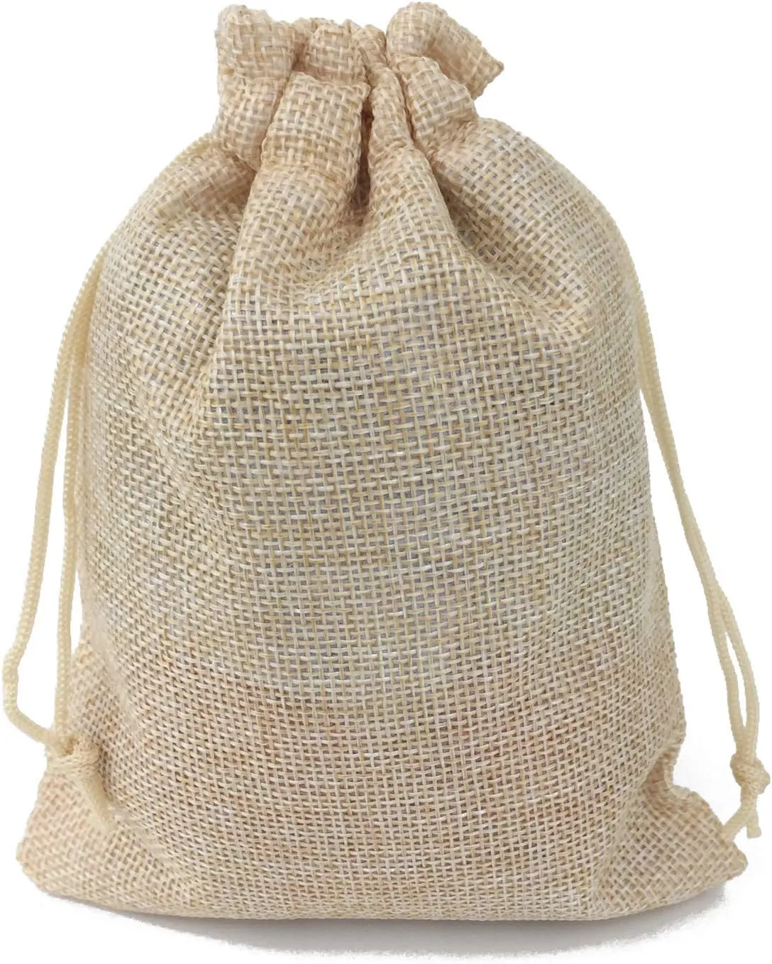 Gold Fortune 50-Pack Cream Burlap Gift Bags with Drawstring - Adjustable Reusable Jewelry Pouches for Christmas, Holiday Wedding, Birthday Party Favors - 7x9 Inches Eco-Friendly Treat Bags (50 Count)