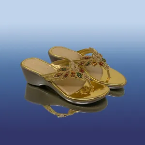 Golden Embellished Wedge Sandals