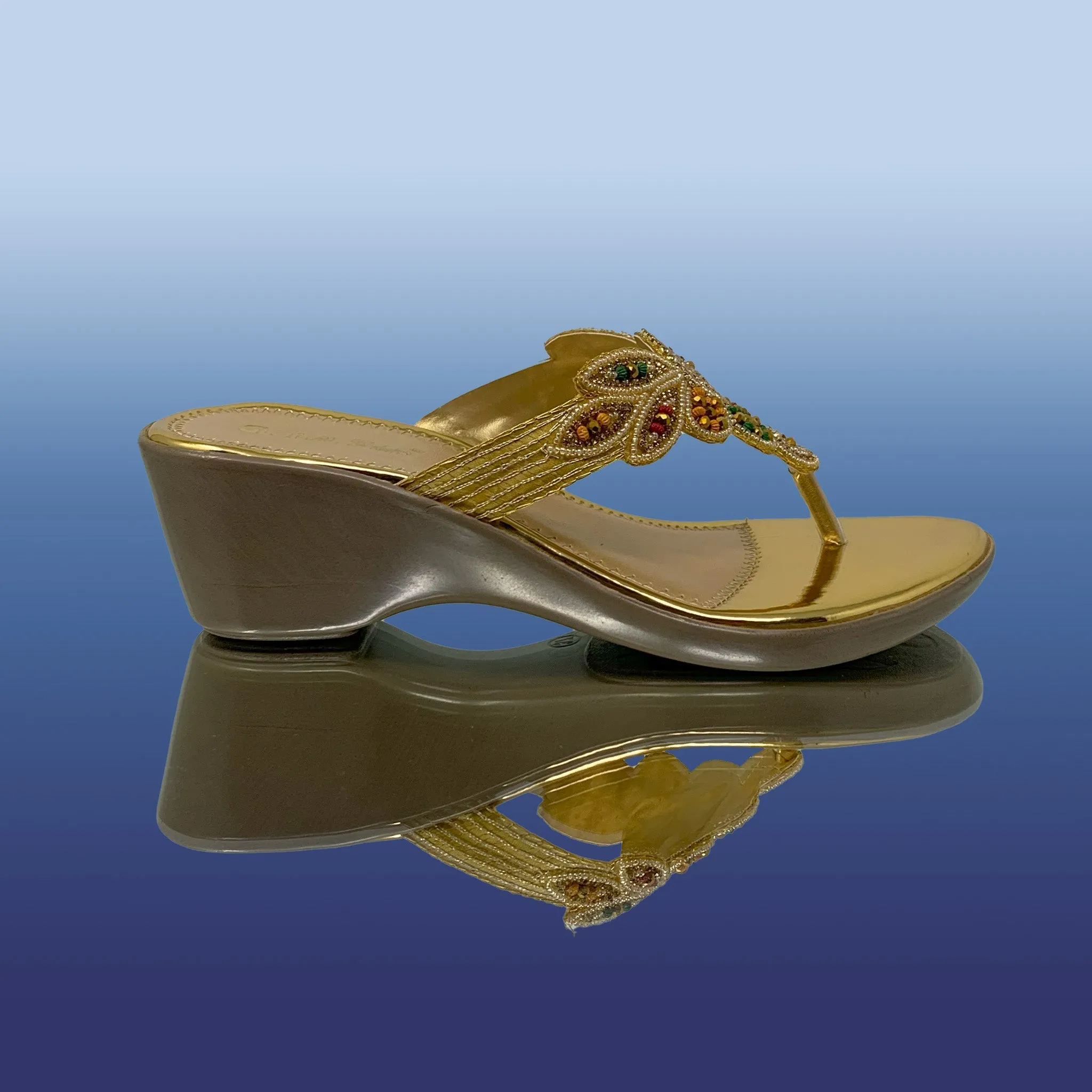Golden Embellished Wedge Sandals