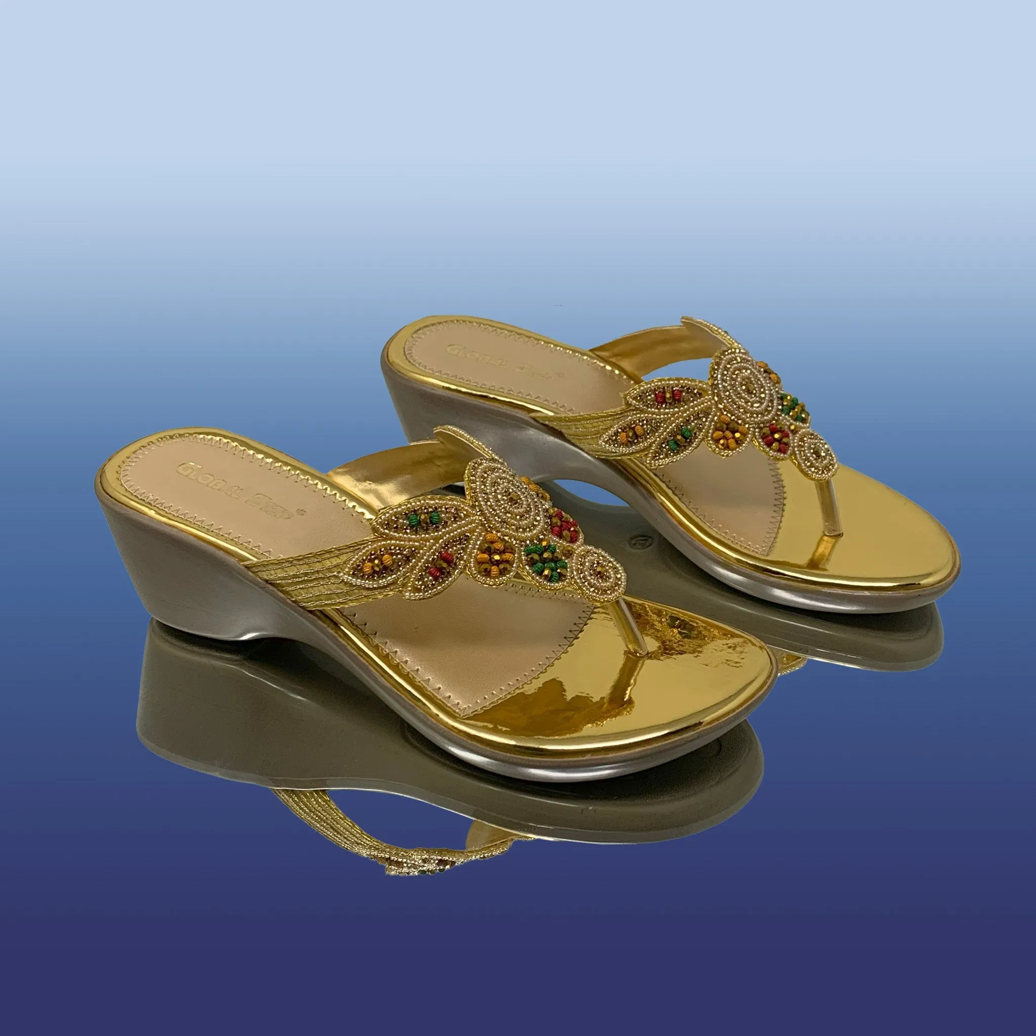 Golden Embellished Wedge Sandals